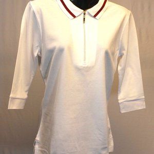 Women's White 3/4 Sleeve Zipper Golf Polo Shirt
